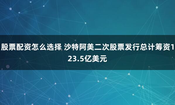 股票配资怎么选择 沙特阿美二次股票发行总计筹资123.5亿美元